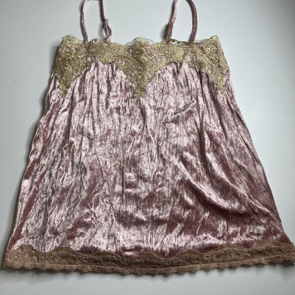 Crushed Velvet Lace Cami Pink Gold Trim Small Fairycore Coquette Romantic Top - Picture 8 of 11